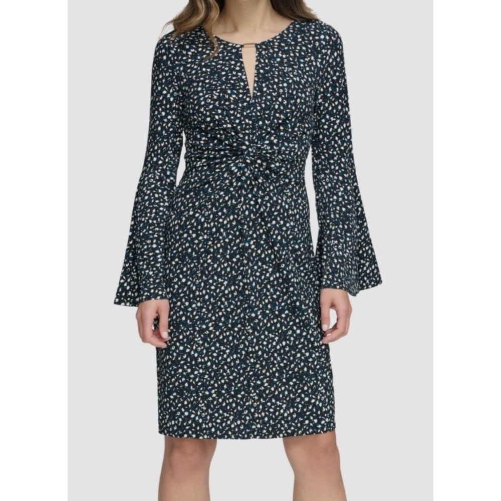 Tommy Hilfiger Navy Floral Twist-Waist Long Sleeve Dress